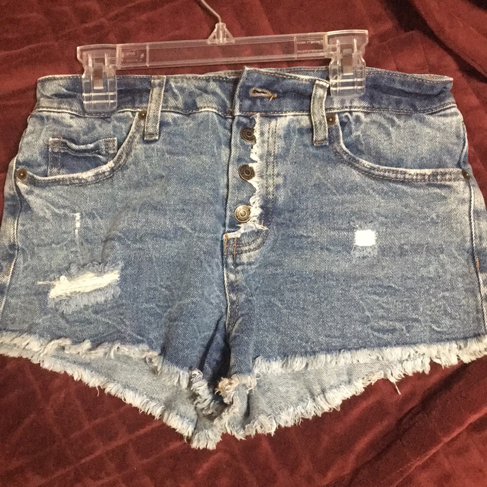 Distressed denim shorts